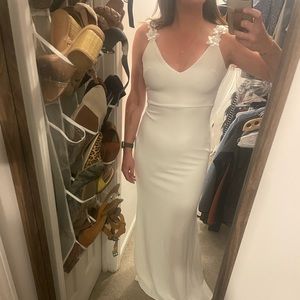 Backless Wedding Gown, Floral Strap Detail. Size M